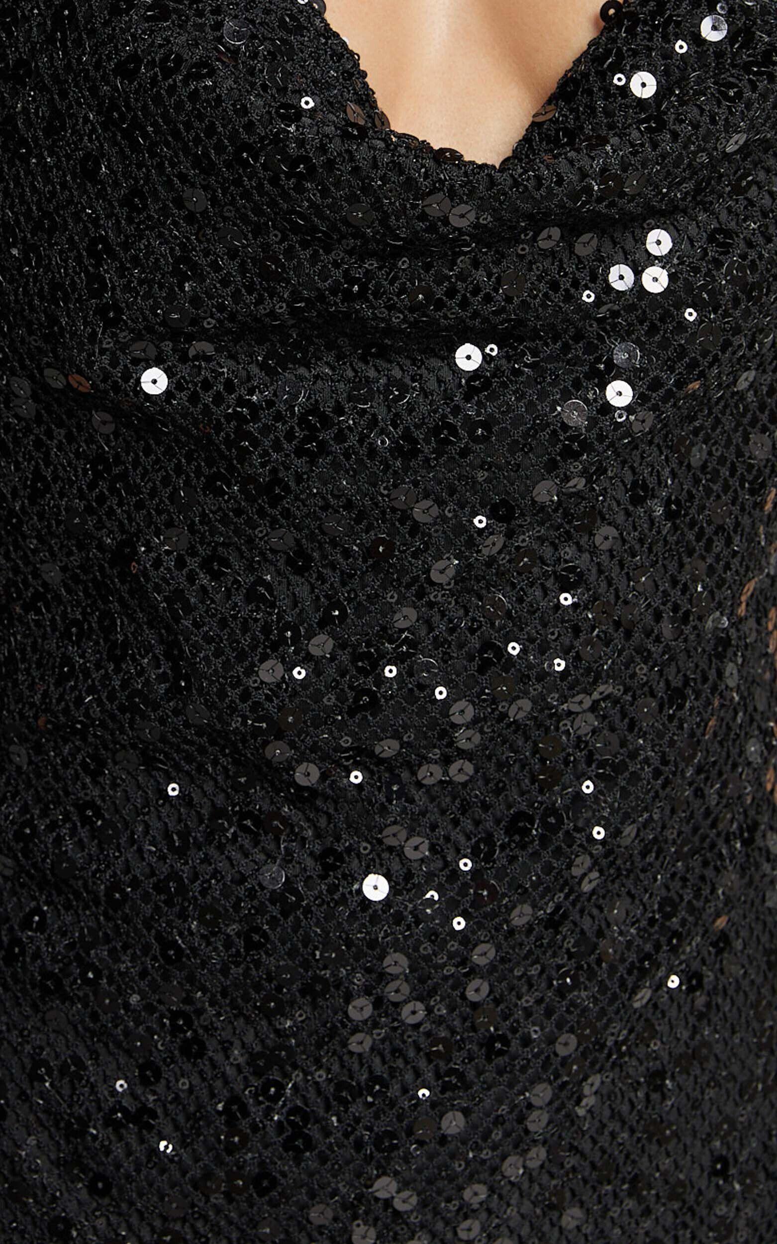 Sally Maxi Dress - Cowl Neck Backless Sequin Mesh Dress in Black Product Image