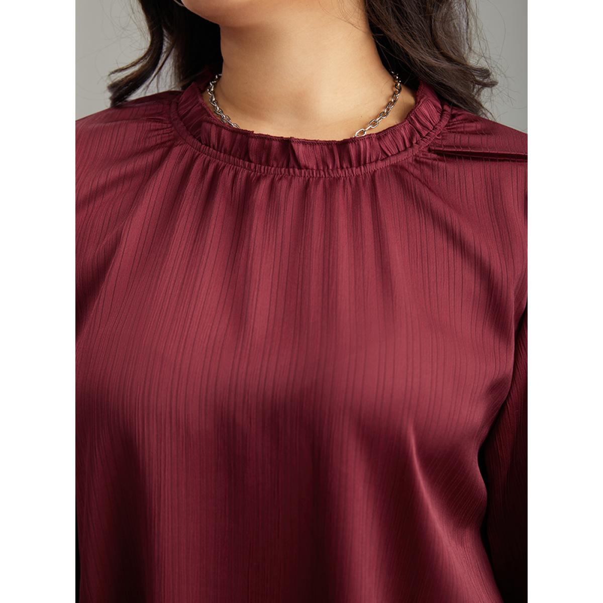 Plus Size Scarlet Plain Frill Trim Bell Sleeve Blouse Women Elegant Long Sleeve Round Neck Dailywear Blouses BloomChic 22-24/3X Product Image