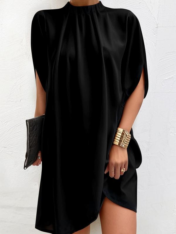 Loose Short Sleeves Solid Color Stand Collar Mini Dresses Product Image