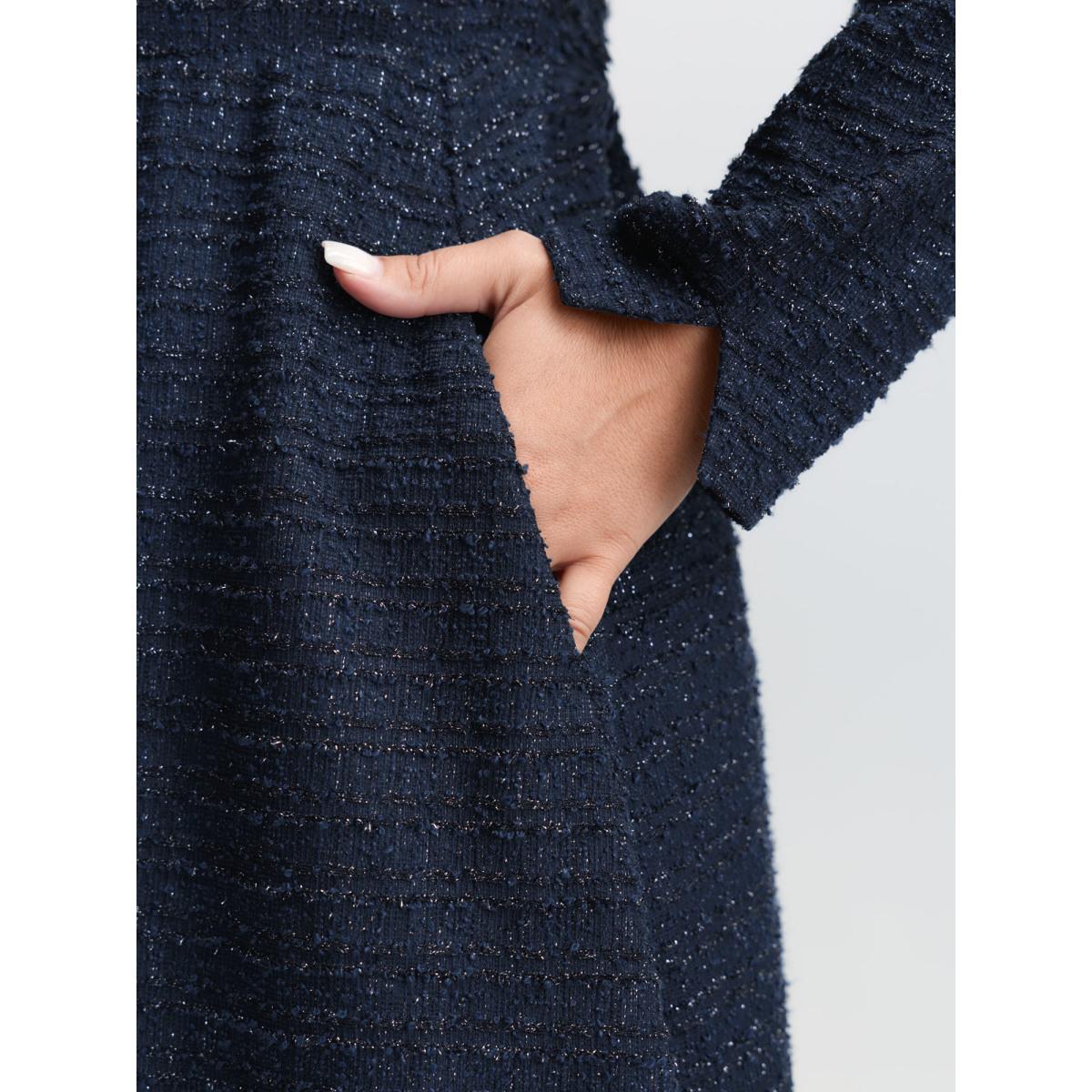 Plus Size Textured Square Neckline Button Midi Dress Indigo Women Office Square Neck Extra Long Sleeve Curvy BloomChic 22-24/3X Product Image