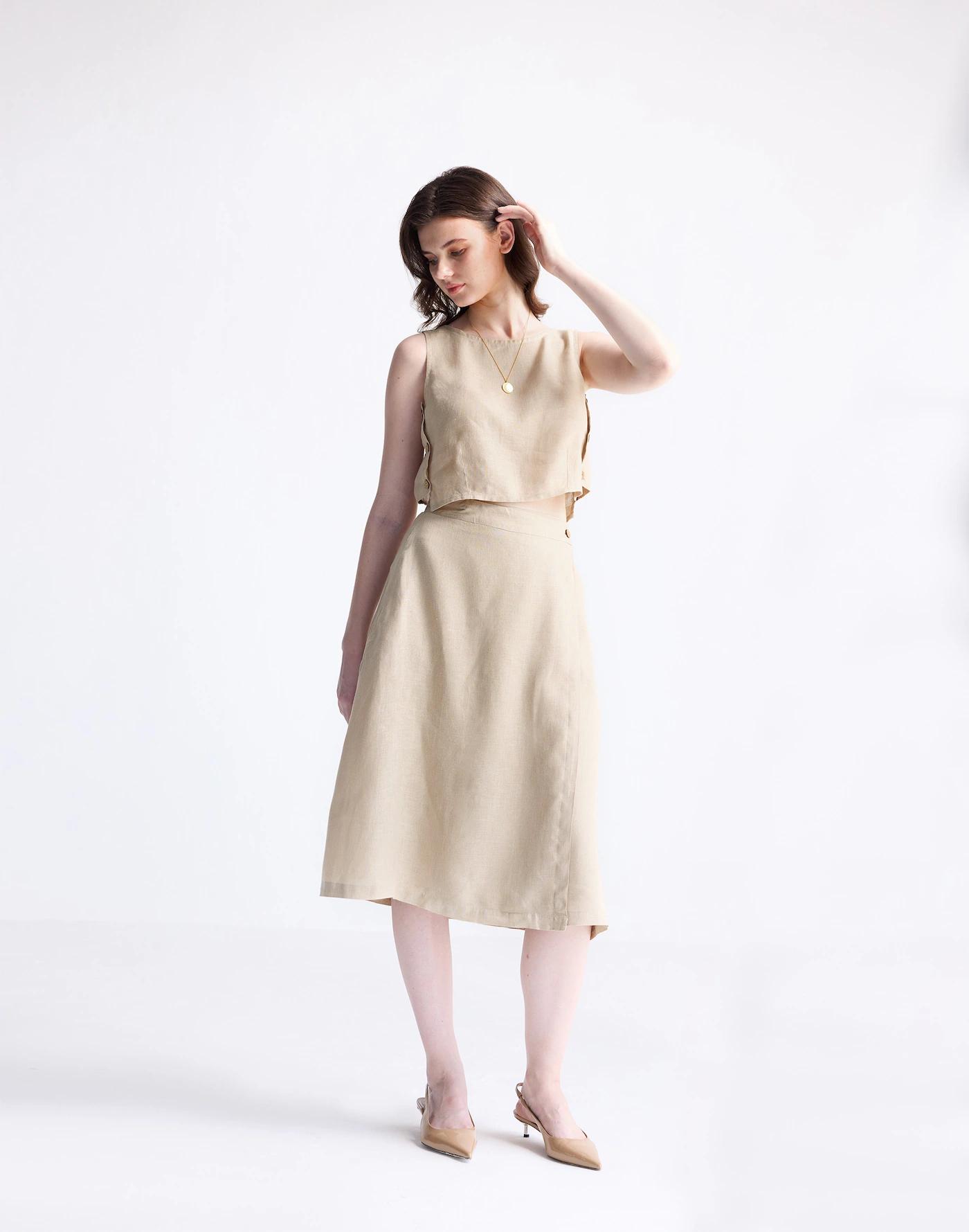 Reistor® Overlap Midi Skirt in 100% Neutral Beige Hemp Product Image