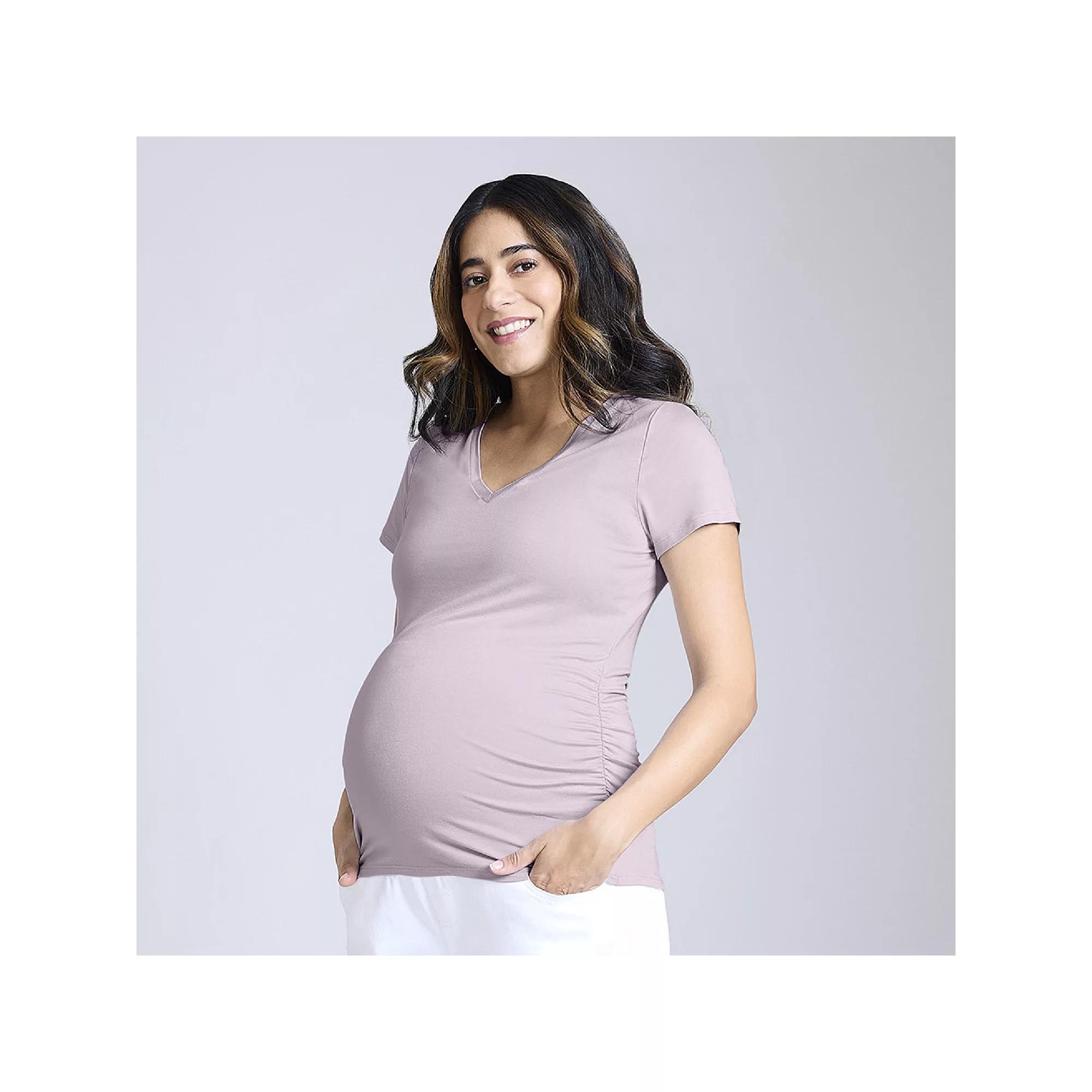 Maternity Motherhood® Side Ruched V-Neck Tee, Women's, Size: Medium-Mat, Thistle Product Image