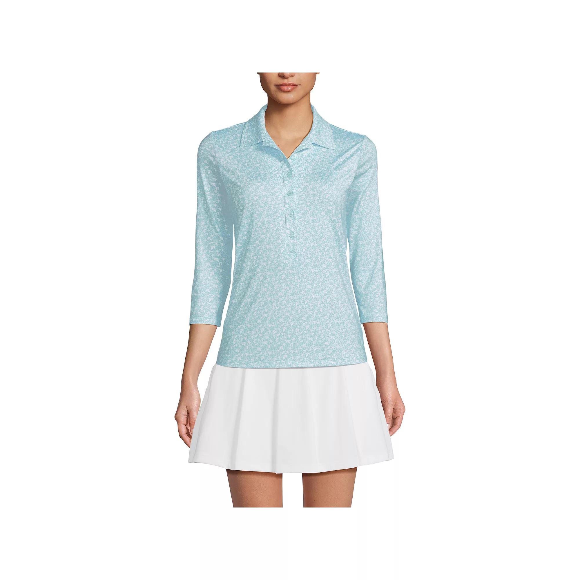 Women's Lands' End 3/4 Sleeve Active Polo Shirt, Size: Large, Julep Phlox Floral Product Image
