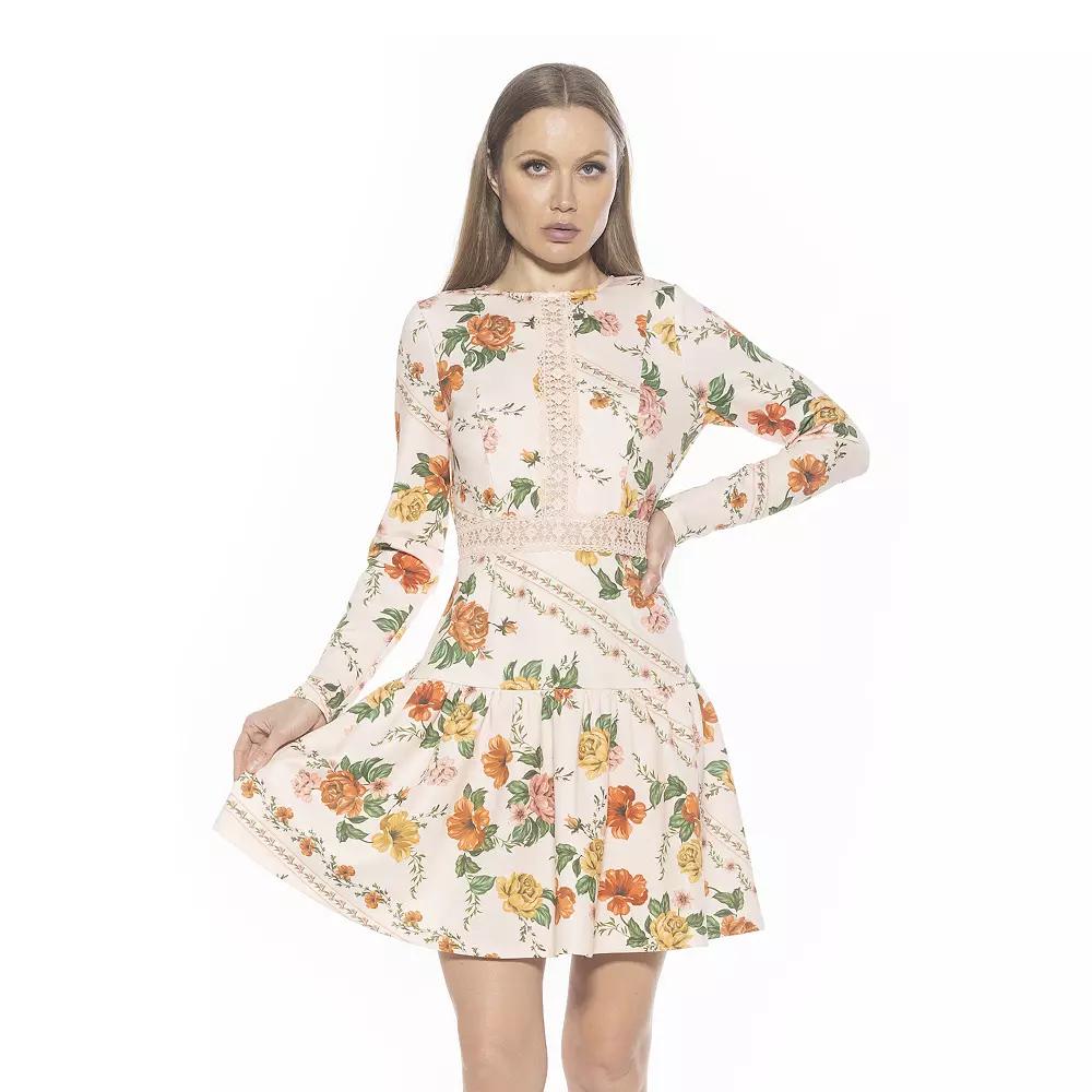 Women's ALEXIA ADMOR Alexa Long Sleeve Lace Trim Floral Print Mini Dress,  Product Image