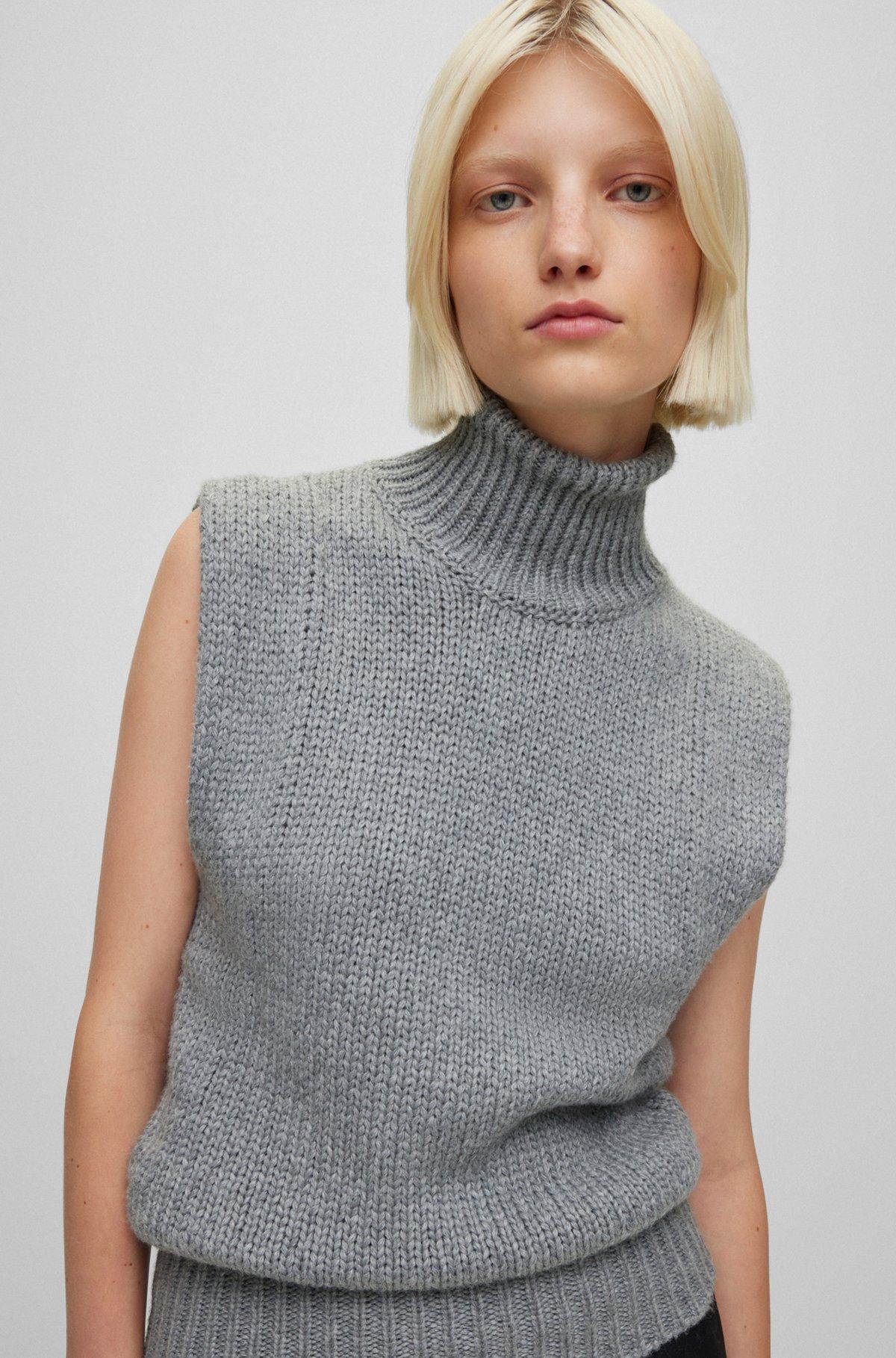 BOSS - Cotton and wool-blend rollneck sweater vest - Light Grey Product Image