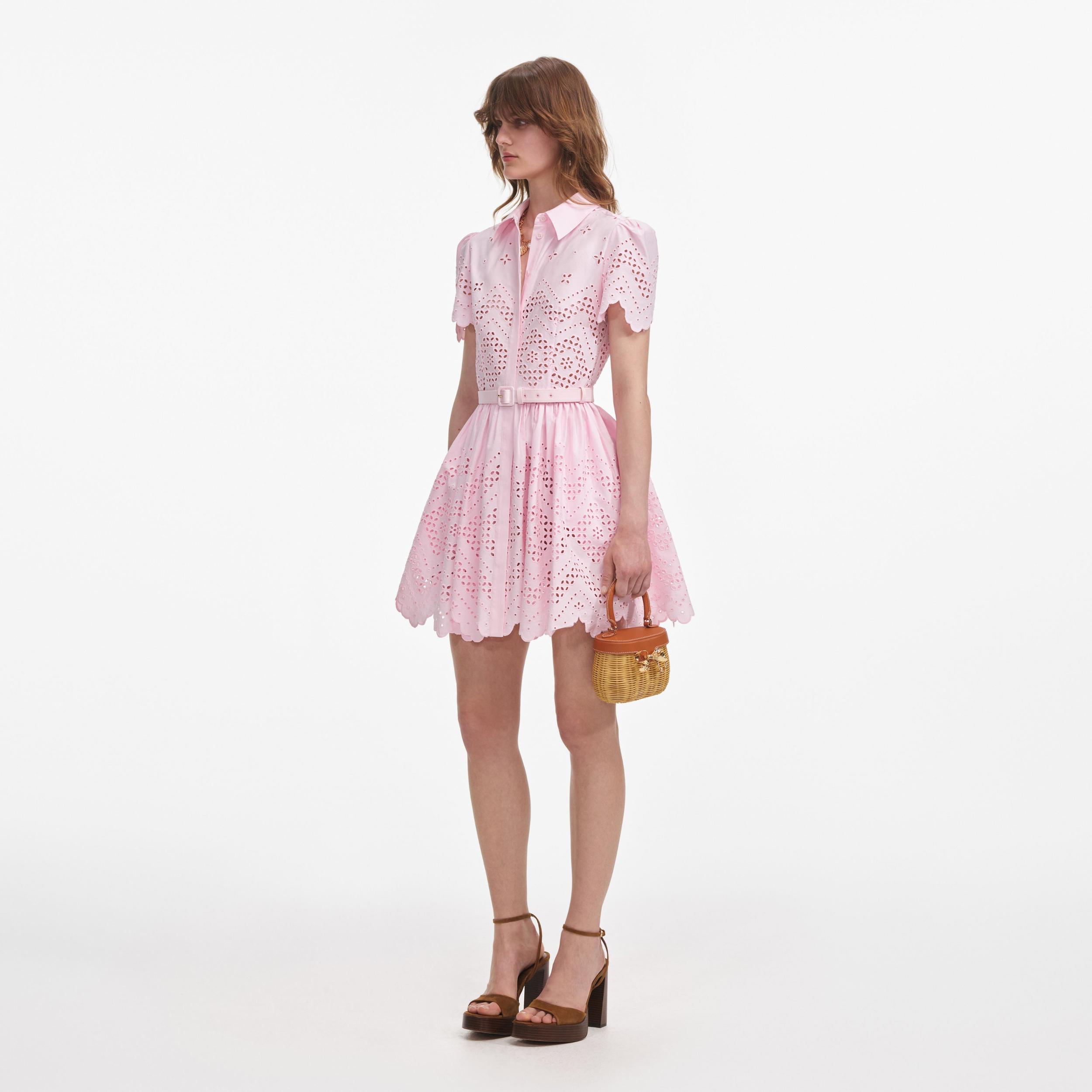Pink Cotton Broderie Mini Dress Product Image