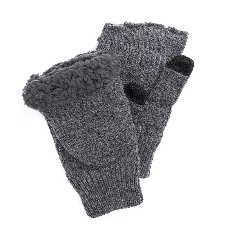 Men's MUK LUKS Fairisle Sherpa-Lined Convertible Flip-Top Mittens, Gray Product Image