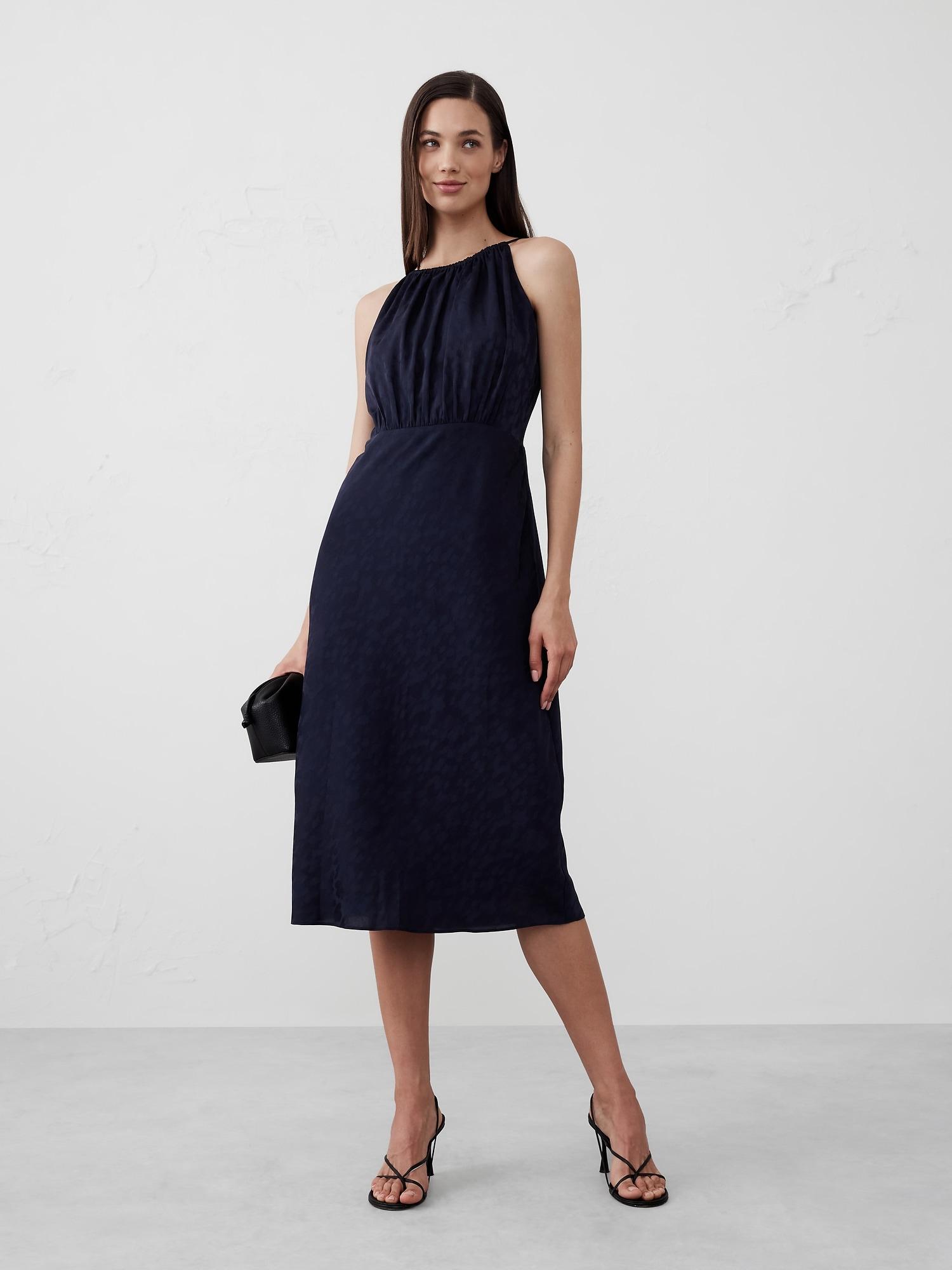 High-Neck Jacquard Midi Dress Product Image