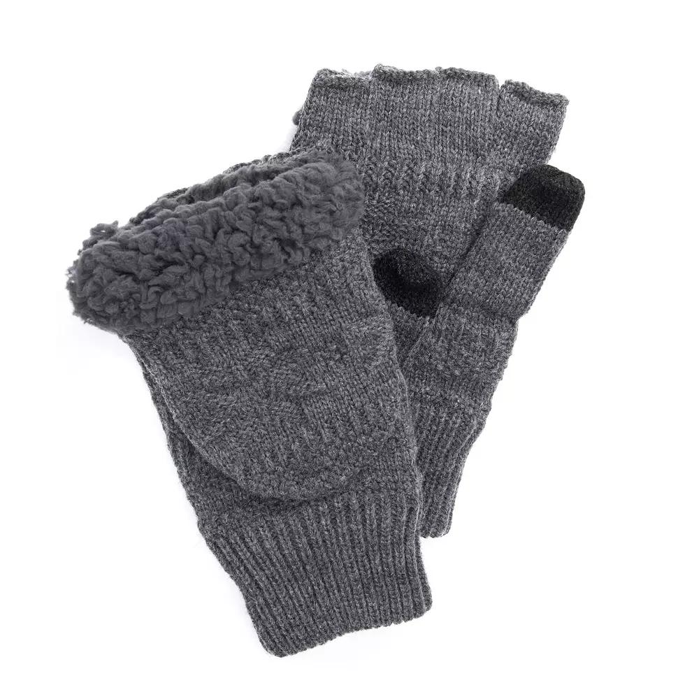 Men's MUK LUKS Fairisle Sherpa-Lined Convertible Flip-Top Mittens, Gray Product Image