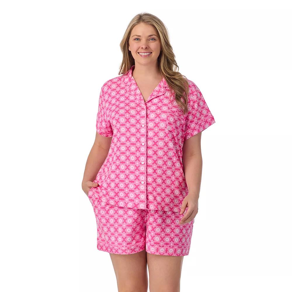 Plus Size Draper James 2-Piece Printed Cozy Short Sleeve Notch Collar Pajama Top & Pajama Shorts Set, Women's, Size: 1XL, Aurora Pink Geo Product Image
