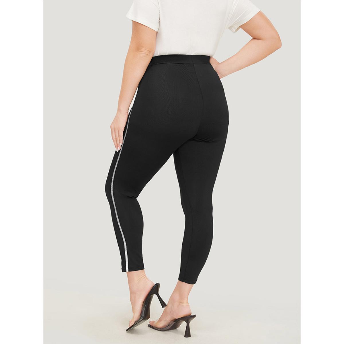 Plus Size Glitter Contrast Side Skinny Leggings Women Black Elegant High stretch Skinny High Rise Dailywear Leggings BloomChic 14-16/1X Product Image