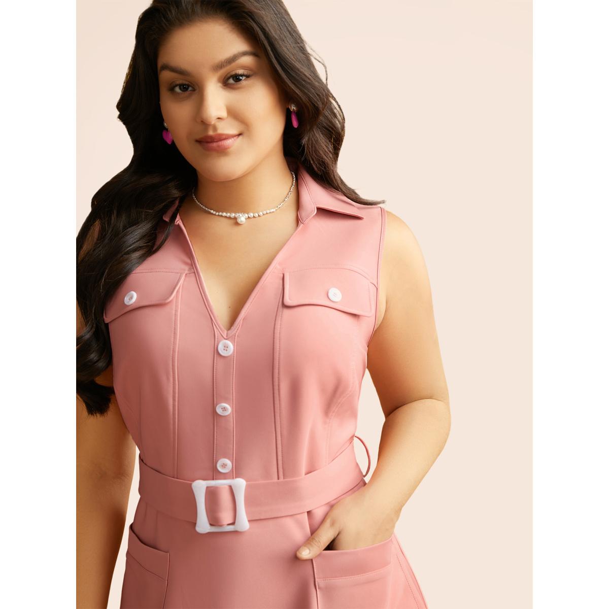 Plus Size Sleeveless Chest Flaps Midi Dress Crepe Women Cocktail Belted Party Curvy Bloomchic 30/6X Product Image