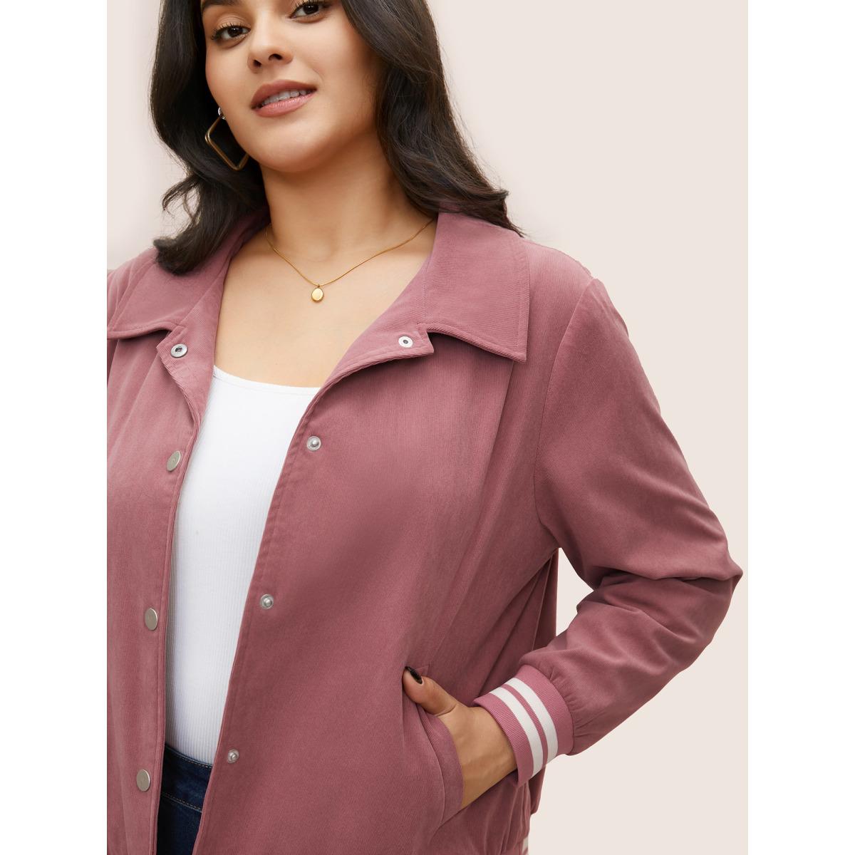 Plus Size Contrast Trim Button Through Rib Knit Jacket Women DustyPink Non Slanted pocket Everyday Jackets BloomChic 22-24/3X Product Image