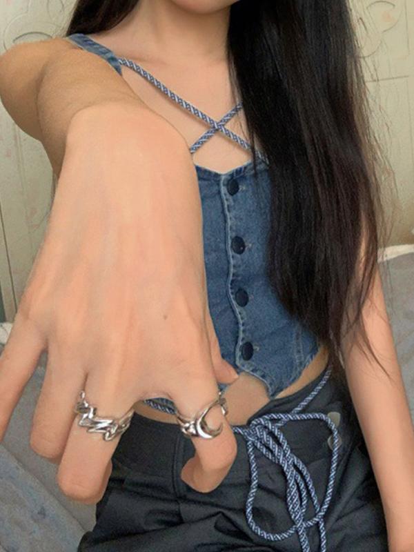 Vintage Denim Tie Up Cami Top Product Image