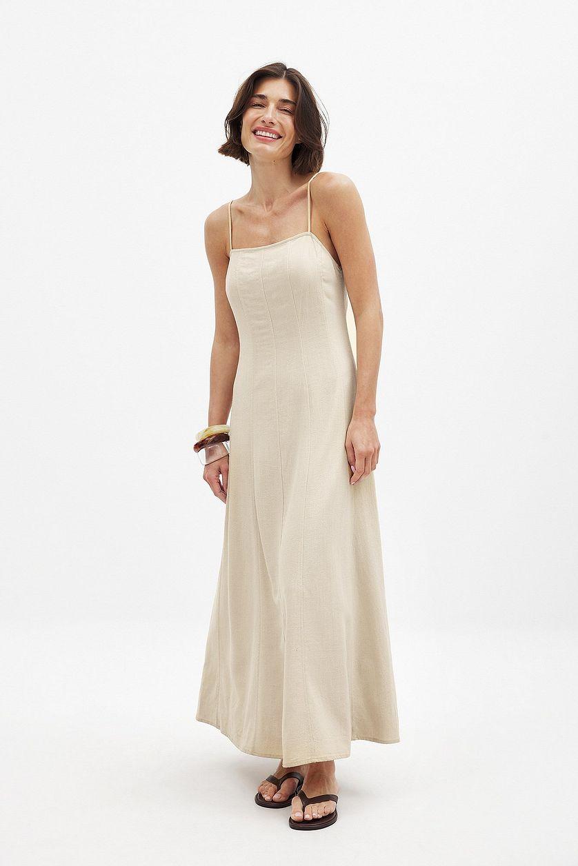 Linen Blend Seam Detail Maxi Dress Product Image