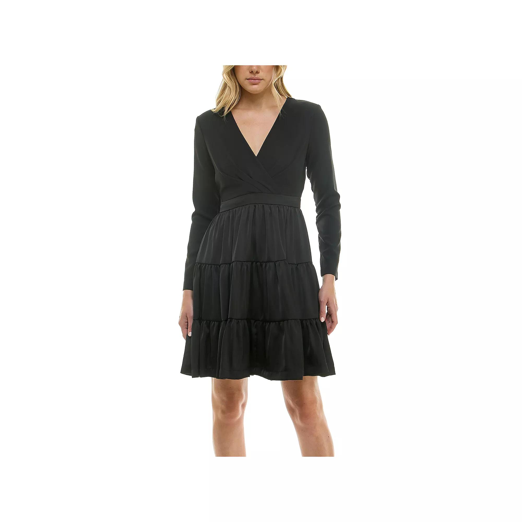 Women's Taylor Long Sleeve Tiered Skirt Dress, Size: 10, Black Product Image