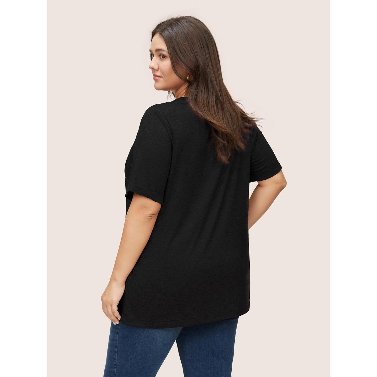 Plus Size Art & Design Elephant Print T-shirt Black Women Casual Non Art&design Round Neck Everyday T-shirts BloomChic 12/L Product Image