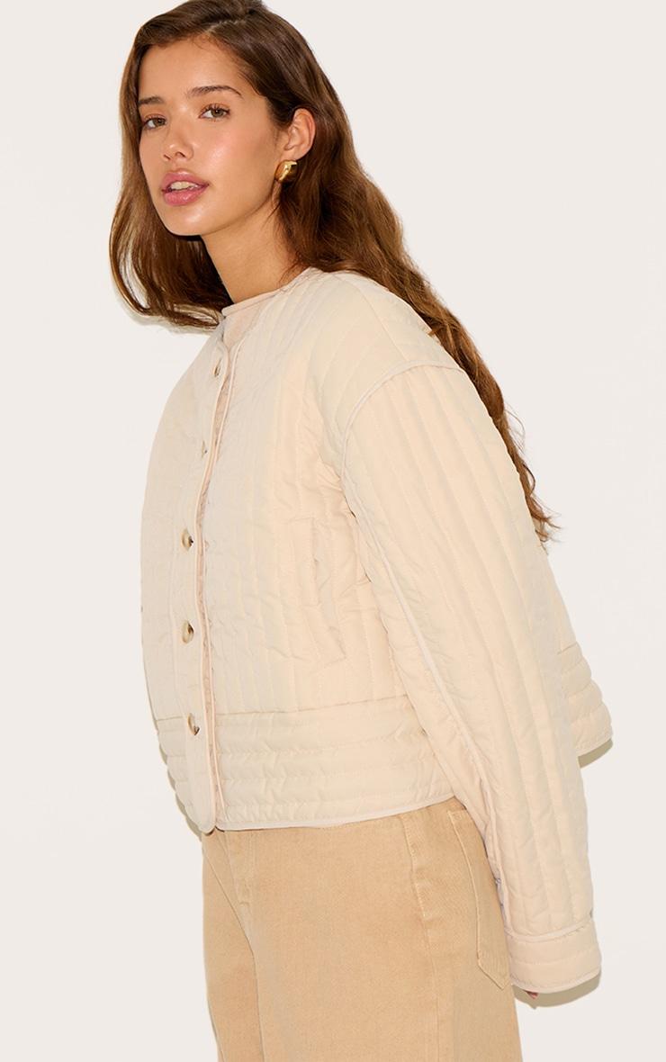 Stone Button Up Round Neck Quilted Jacket Product Image
