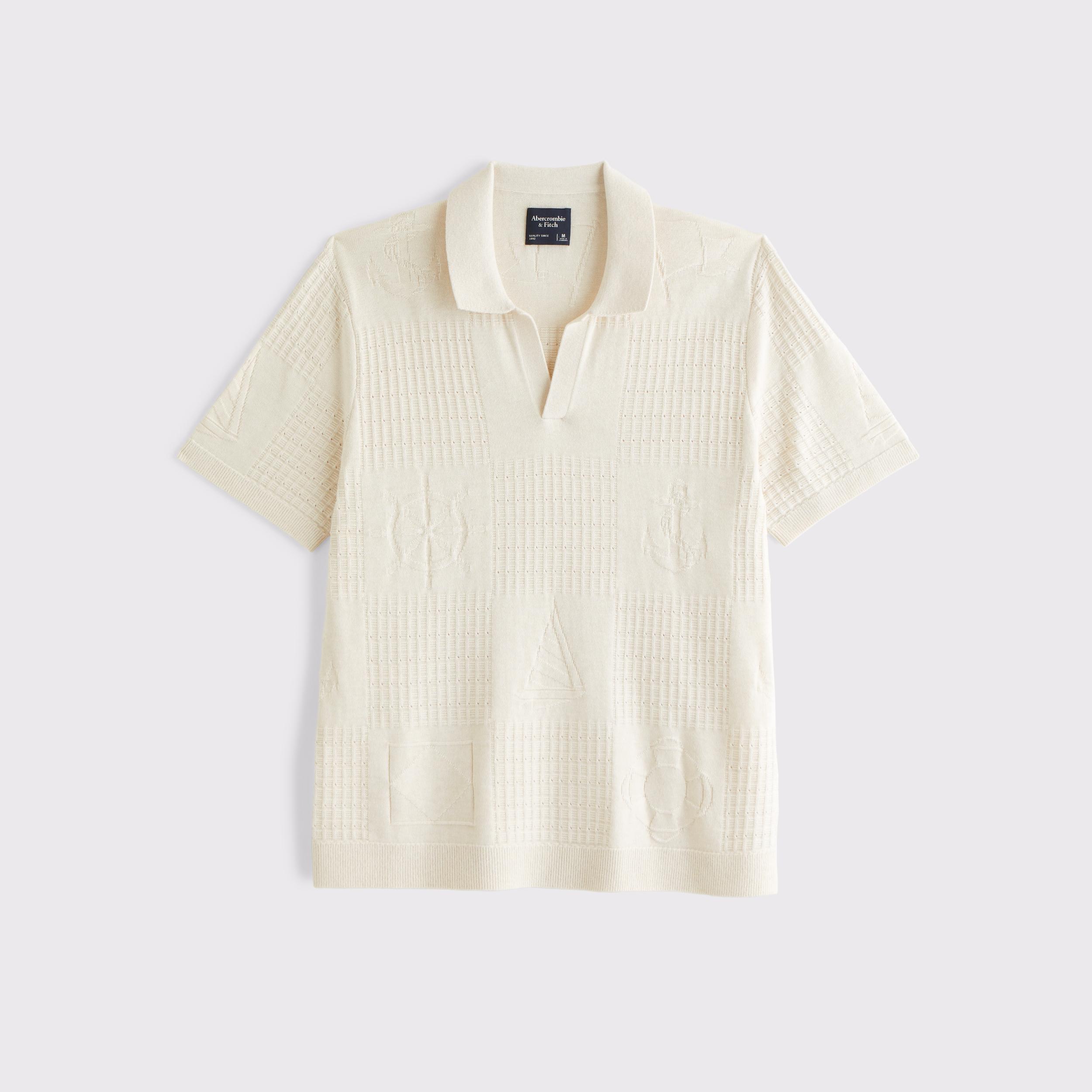 Cable Patchwork Johnny Collar Sweater Polo Product Image