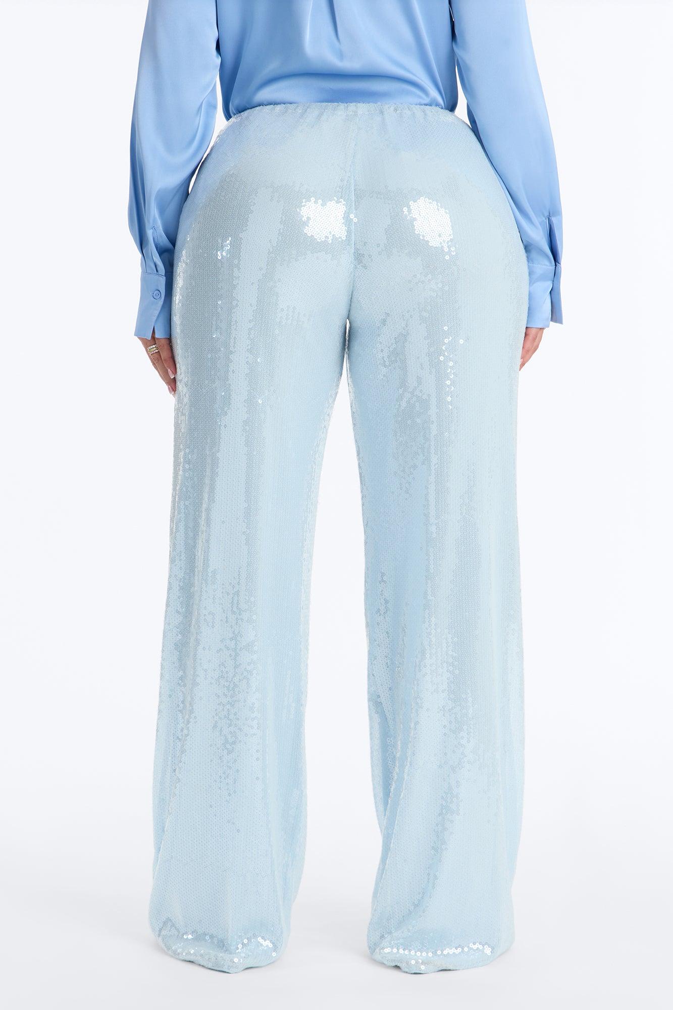 Glow Time Sequin Embellished Pants - Ice Blue Female Product Image