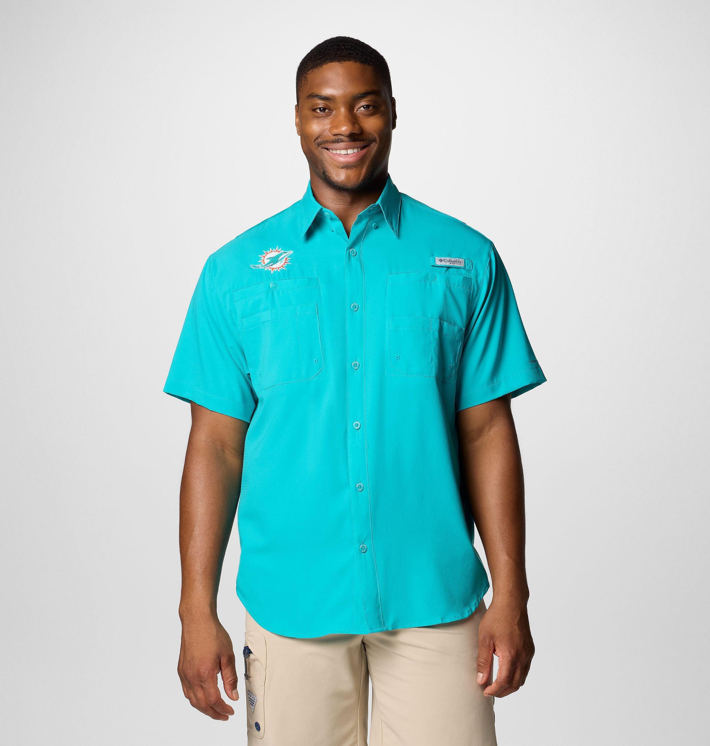 Columbia Mens PFG Tamiami Short Sleeve Shirt - Miami Dolphins- Product Image
