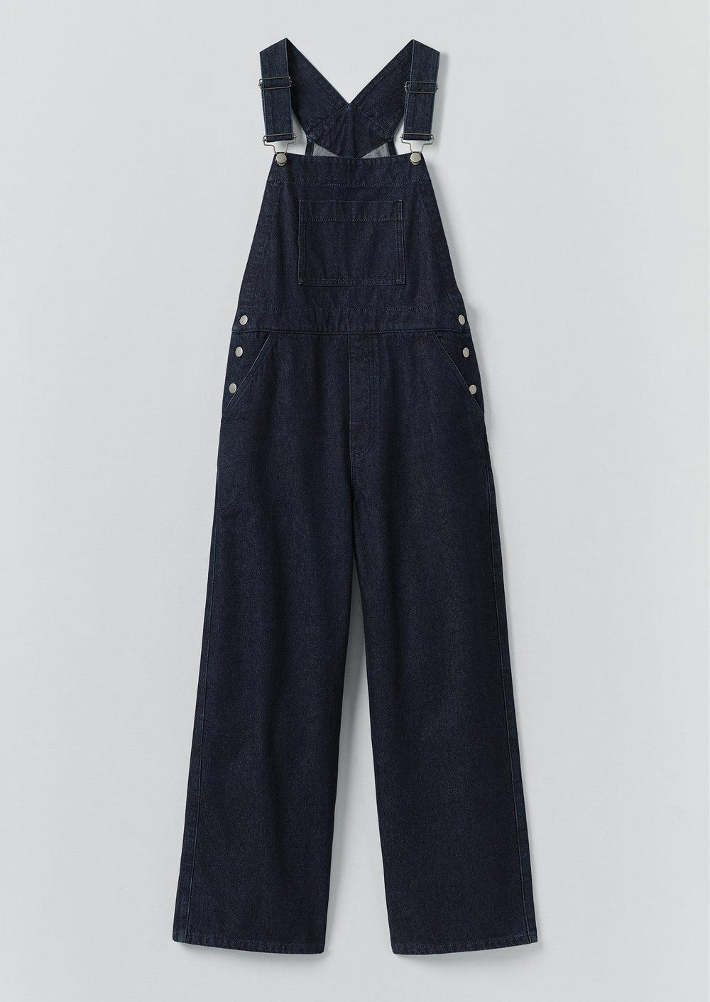 Patch Pocket Denim Dungarees | Indigo Product Image