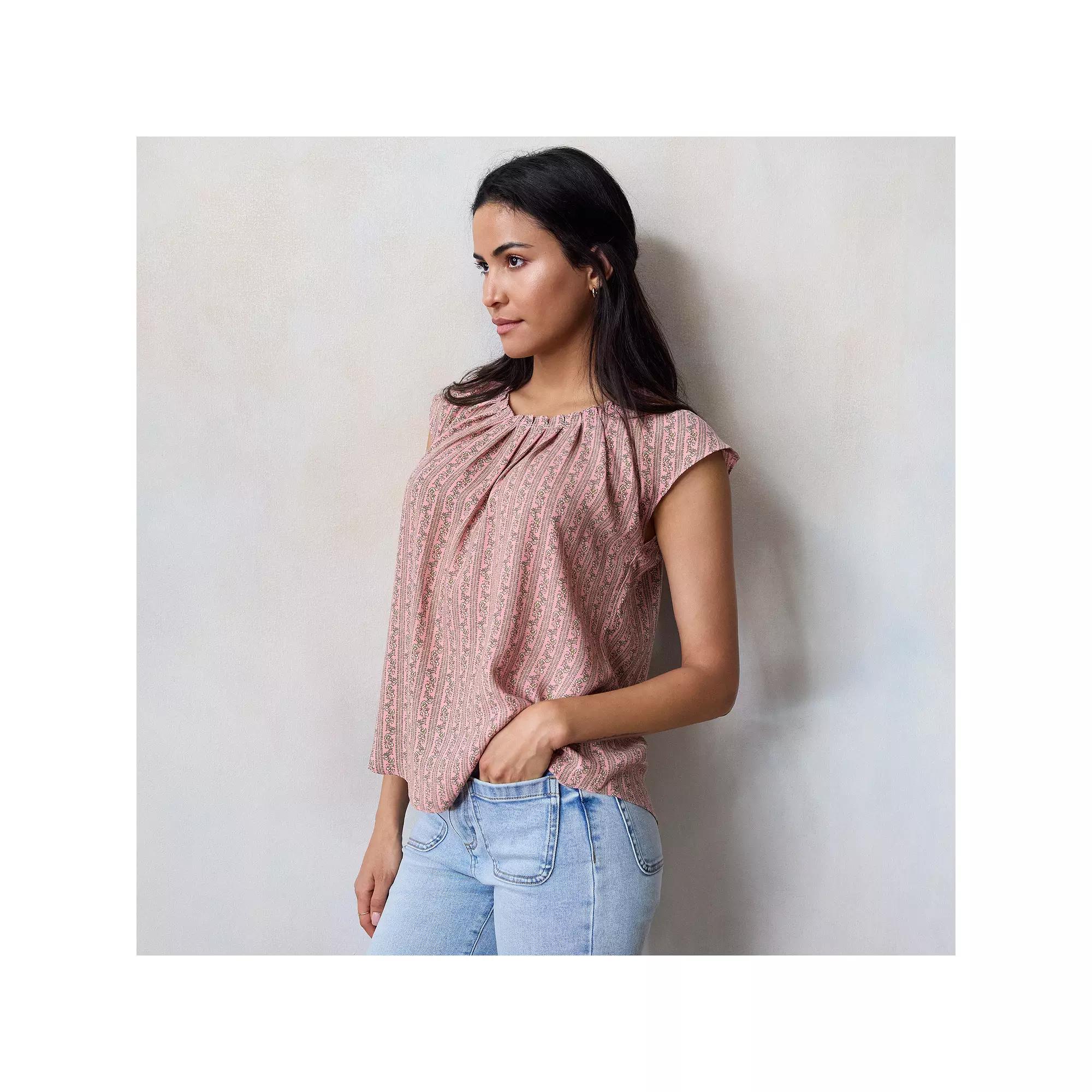 Women's LC Lauren Conrad Pleated Scoopneck Top, Size: Small, Pink Small Elsy Product Image