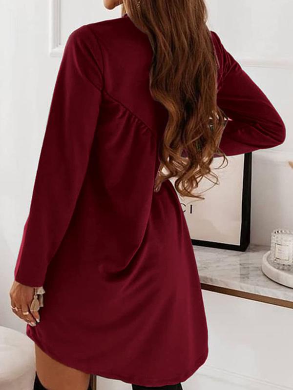 Casual Loose Long Sleeves Solid Color Round-Neck Mini Dresses Product Image