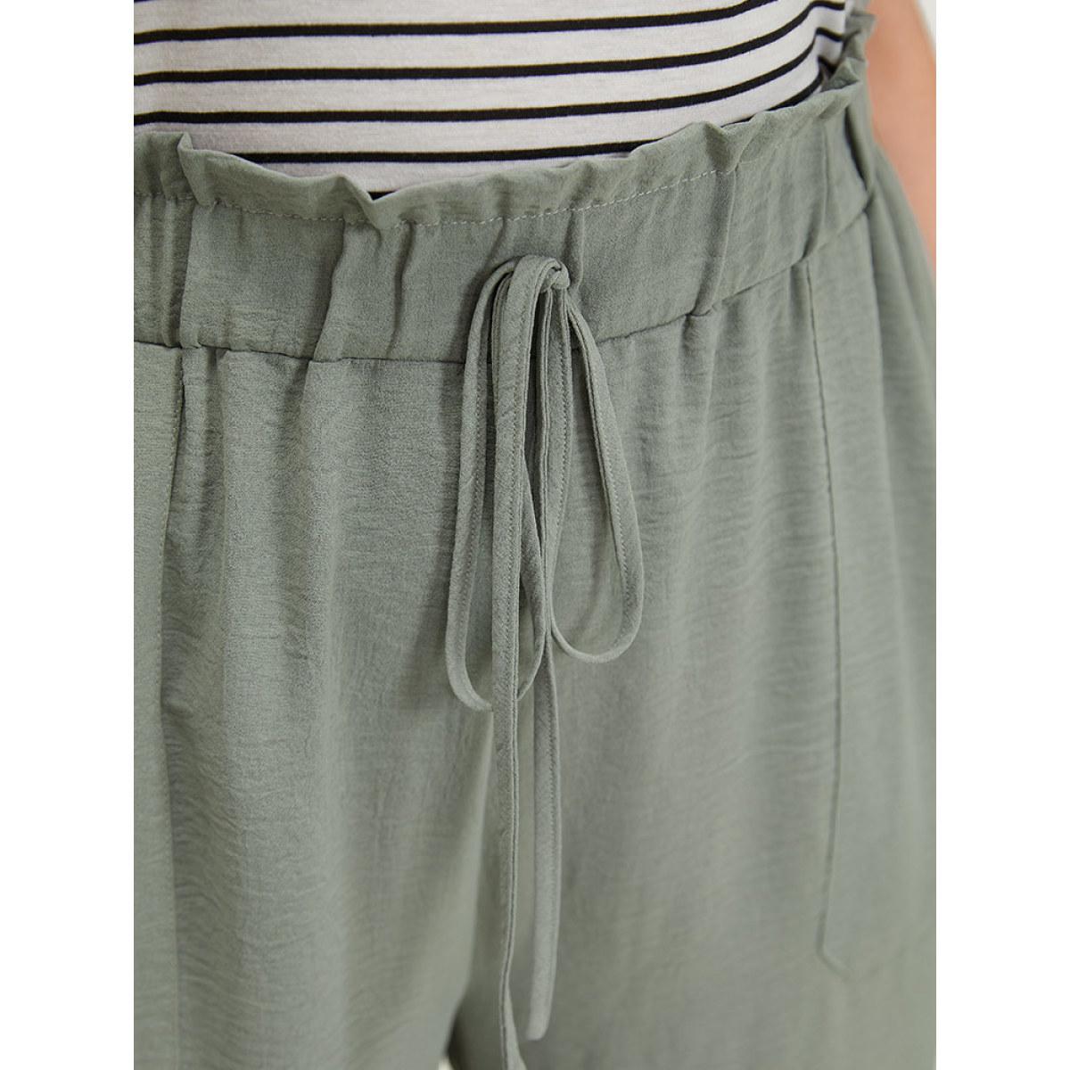 Plus Size Solid Pocket Ties Paperbag Waist Pants Women SlateGray Casual Straight Leg High Rise Dailywear Pants BloomChic 10/M Product Image