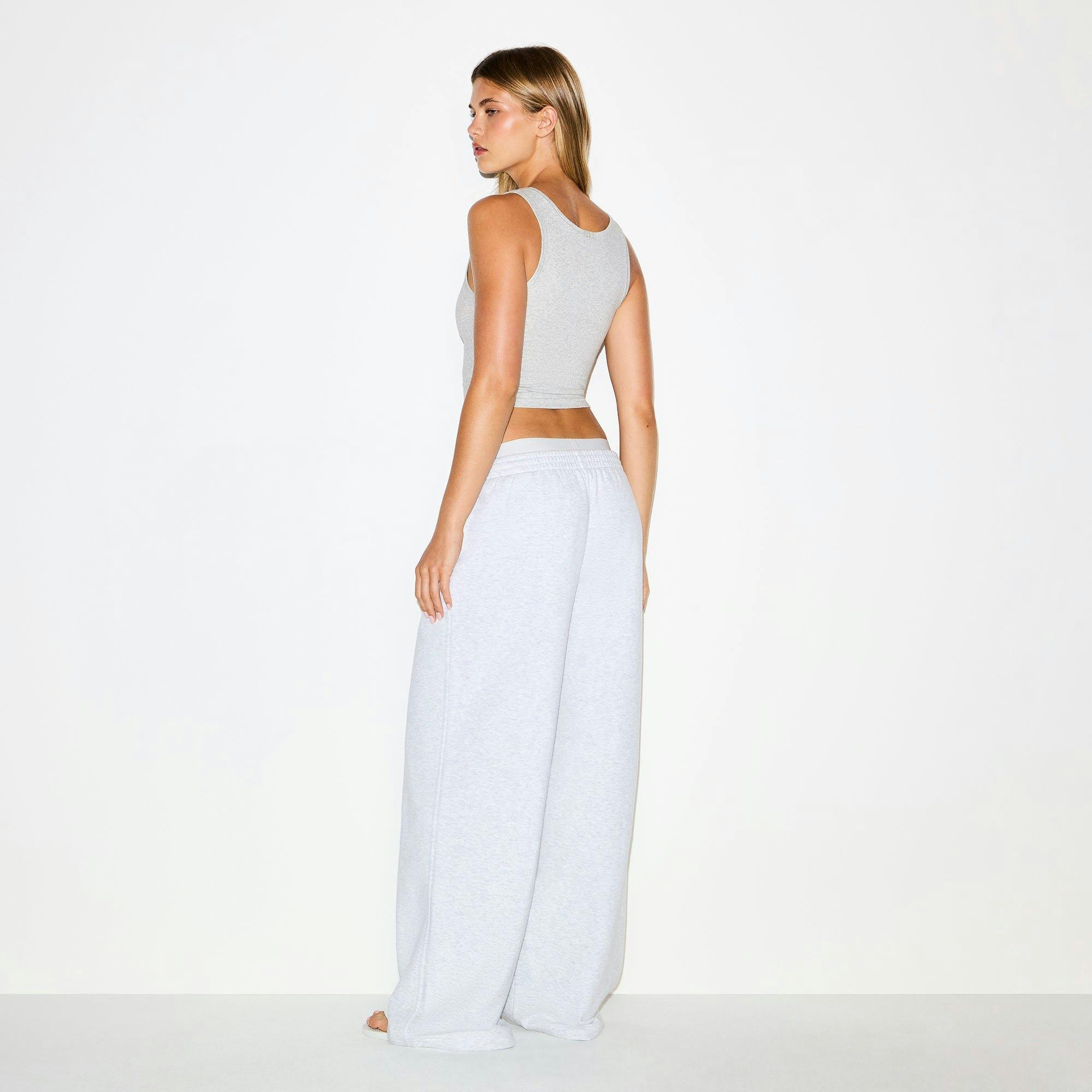 COTTON FLEECE OVERSIZED DOUBLE WAISTBAND PANT | LIGHT HEATHER GREY Product Image