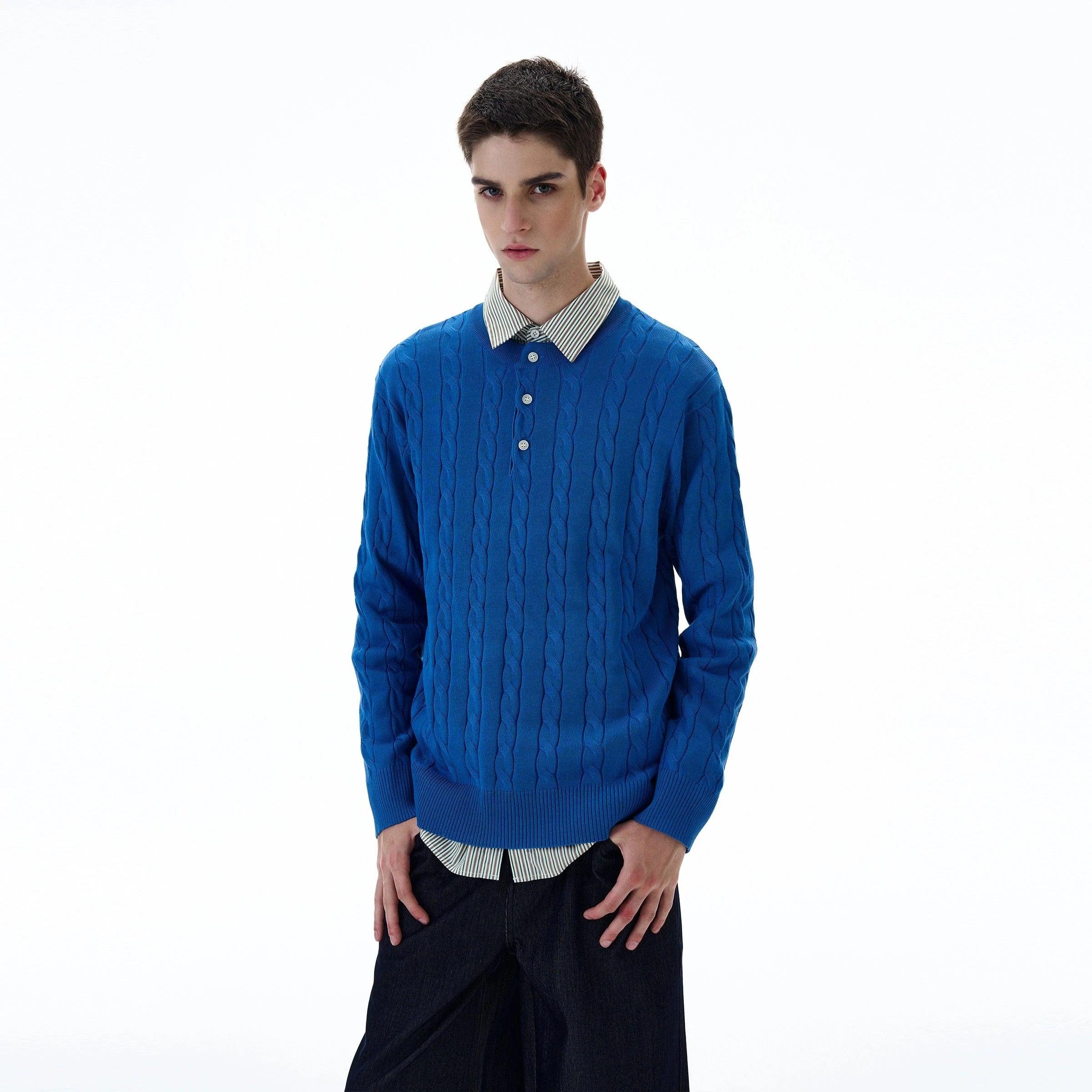 RT No. 20005 TWIST KNIT HENRY COLLAR LONG SLEEVE Product Image