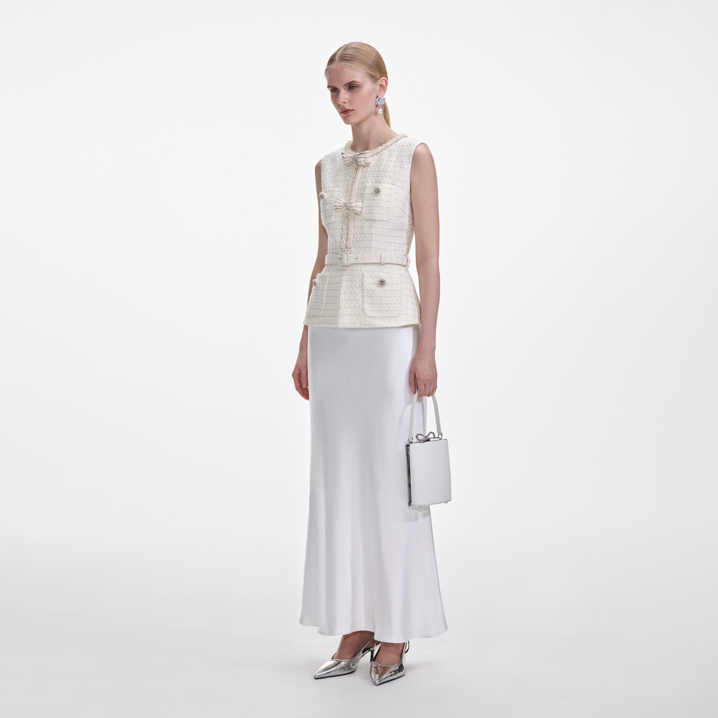 Cream Boucle Midi Dress Product Image