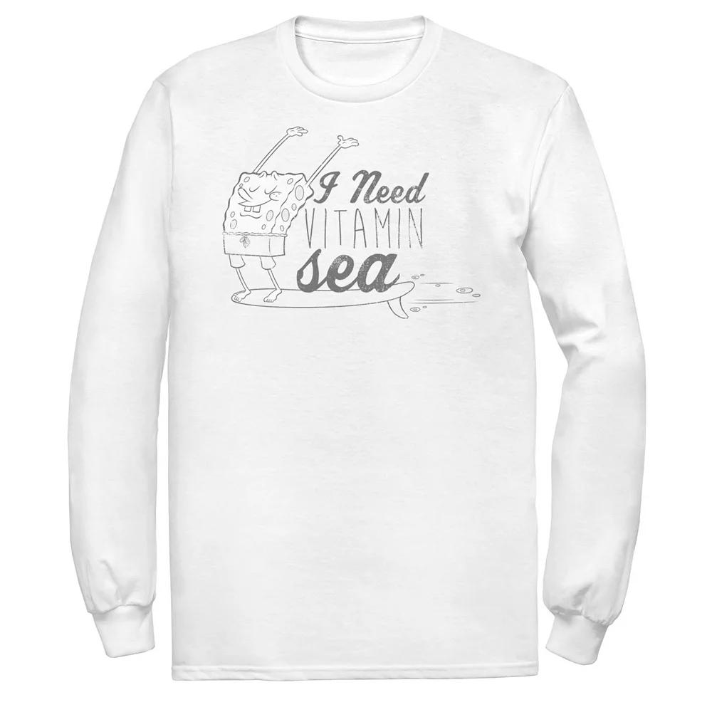 Men's Spongebob Squarepants Surfing I Need Vitamin Sea Long Sleeve Tee,  Product Image