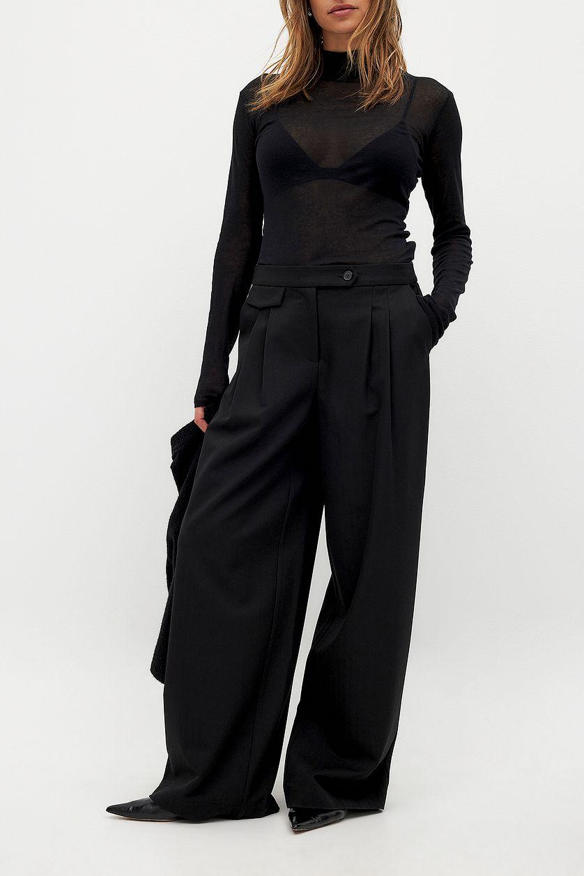 Pocket Detail Mid Waist Loose Trousers Product Image