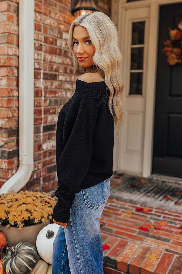 Cinnamon Chai Ribbed Sweater Top in Black Product Image