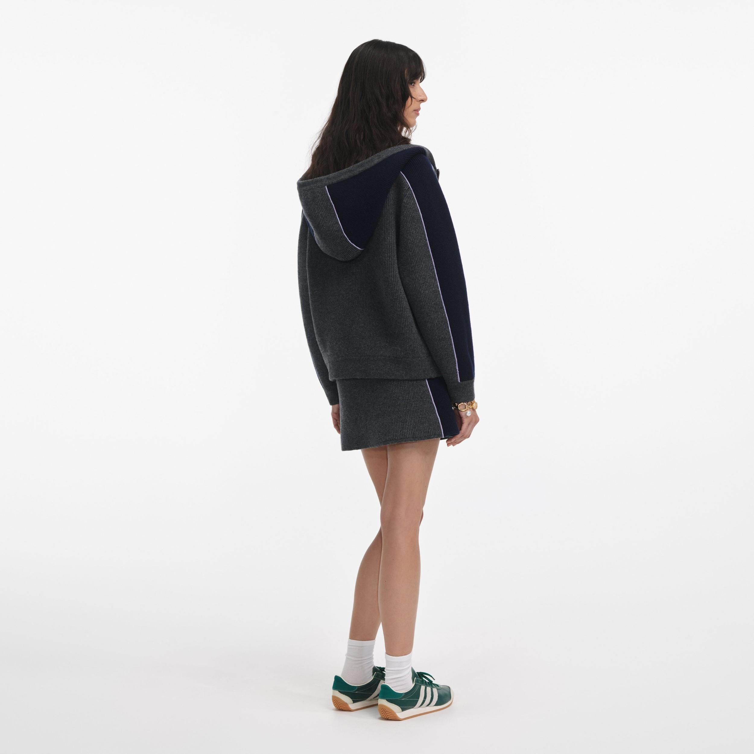 Grey Ribbed Knit Mini Skirt Product Image