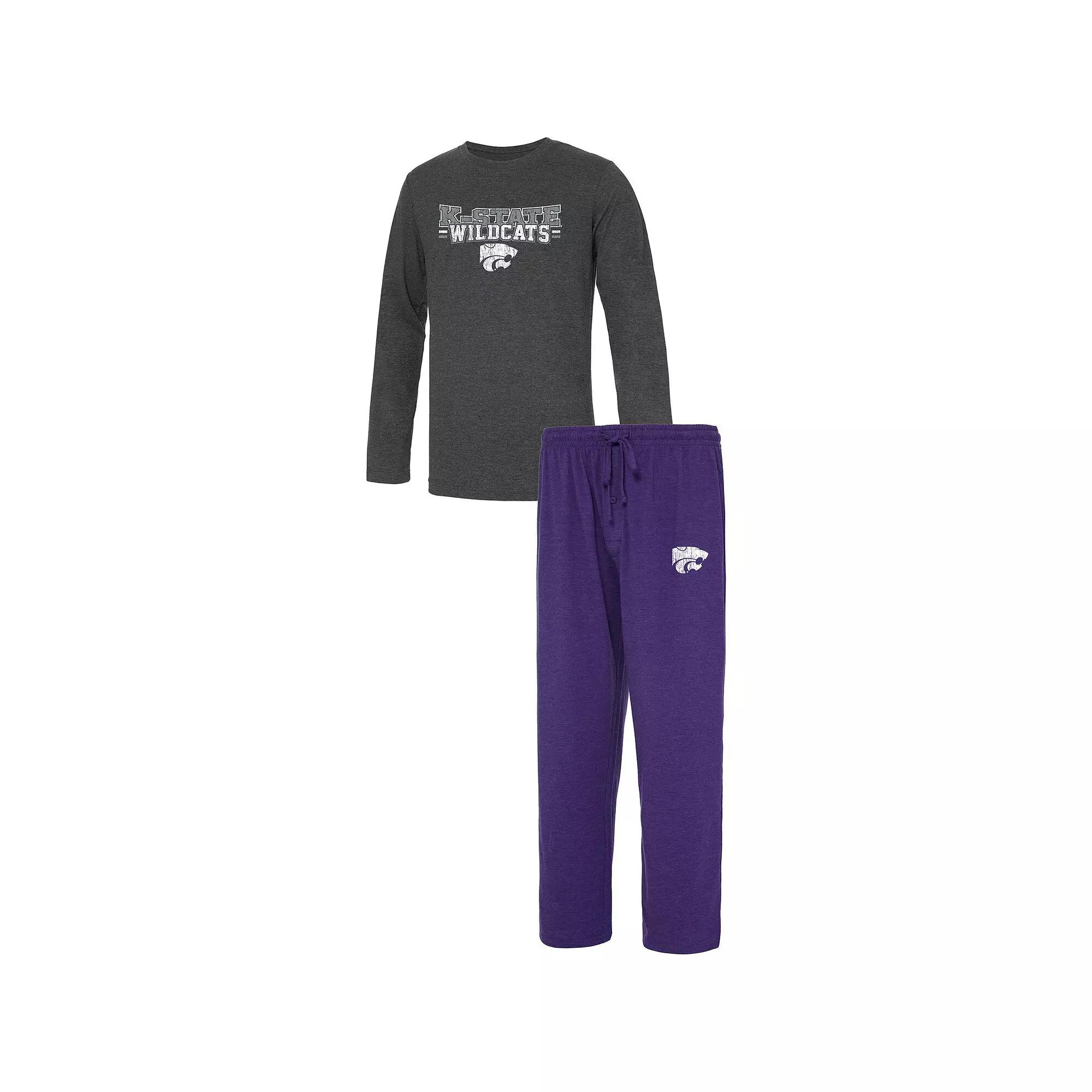 Men's Concepts Sport Purple/Heathered Charcoal Kansas State Wildcats Meter Long Sleeve T-Shirt & Pants Sleep Set,  Product Image