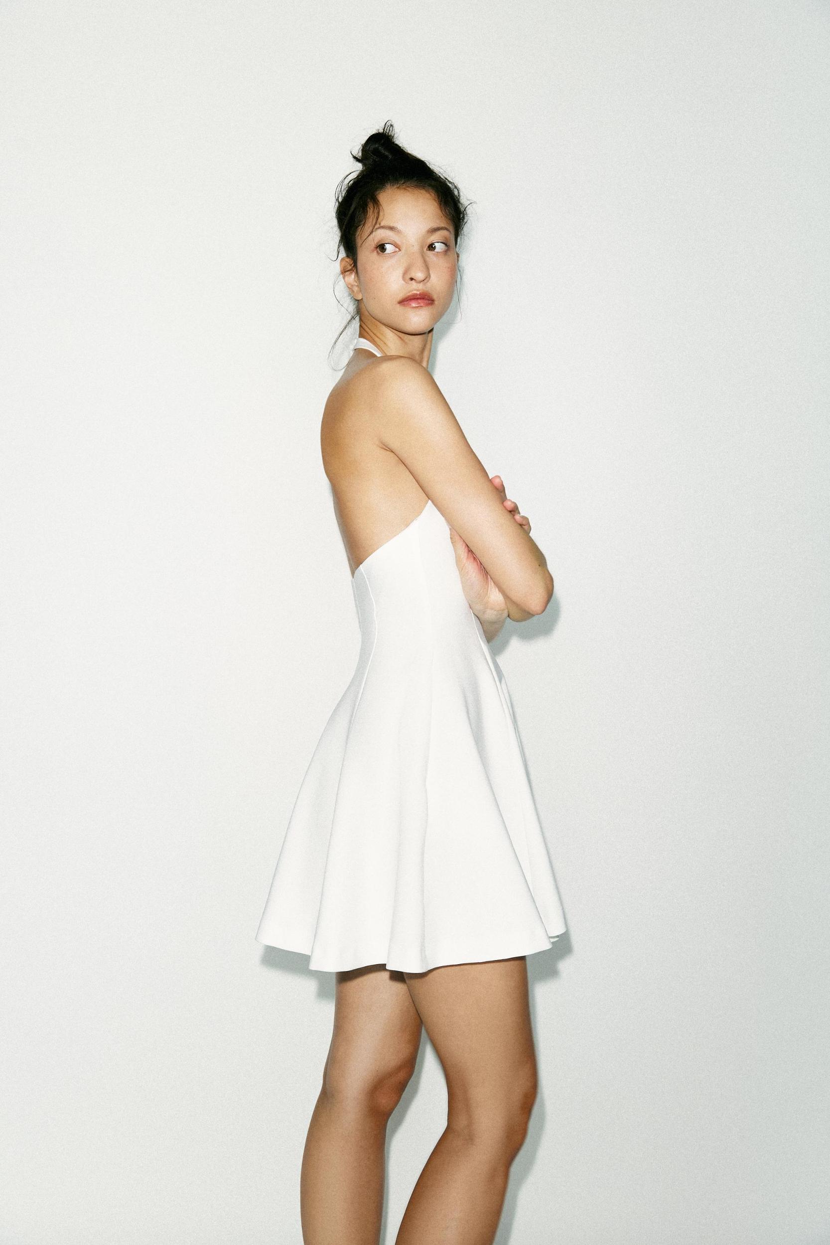 SHORT HALTER GODET DRESS Product Image