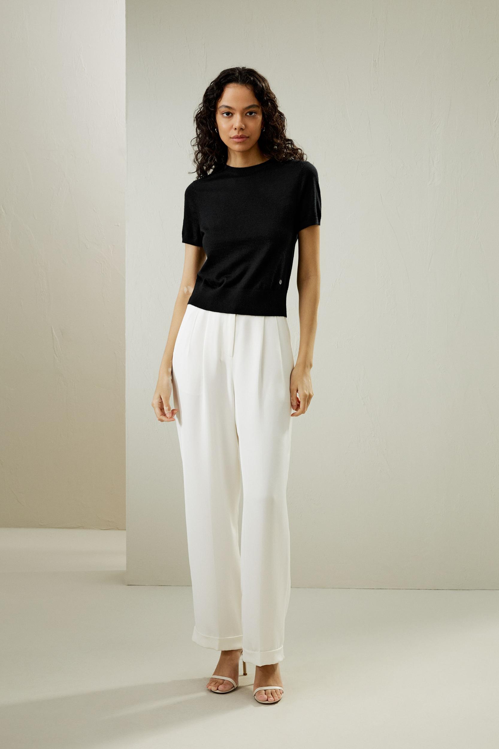 LILYSILK Short Sleeve Cashmere Jumper for Women Black 100% A-Grade Cashmere Soft Round Neck T-Shirt M Product Image