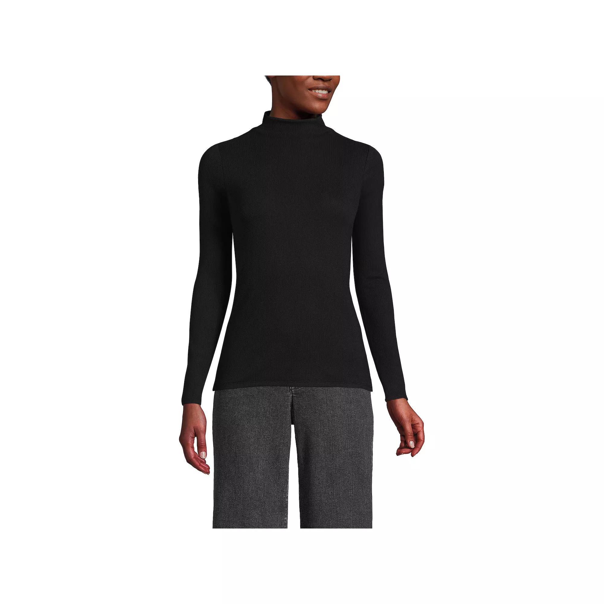 Women's Lands' End Rib Skimming Long Sleeve Mock Neck Top,  Product Image