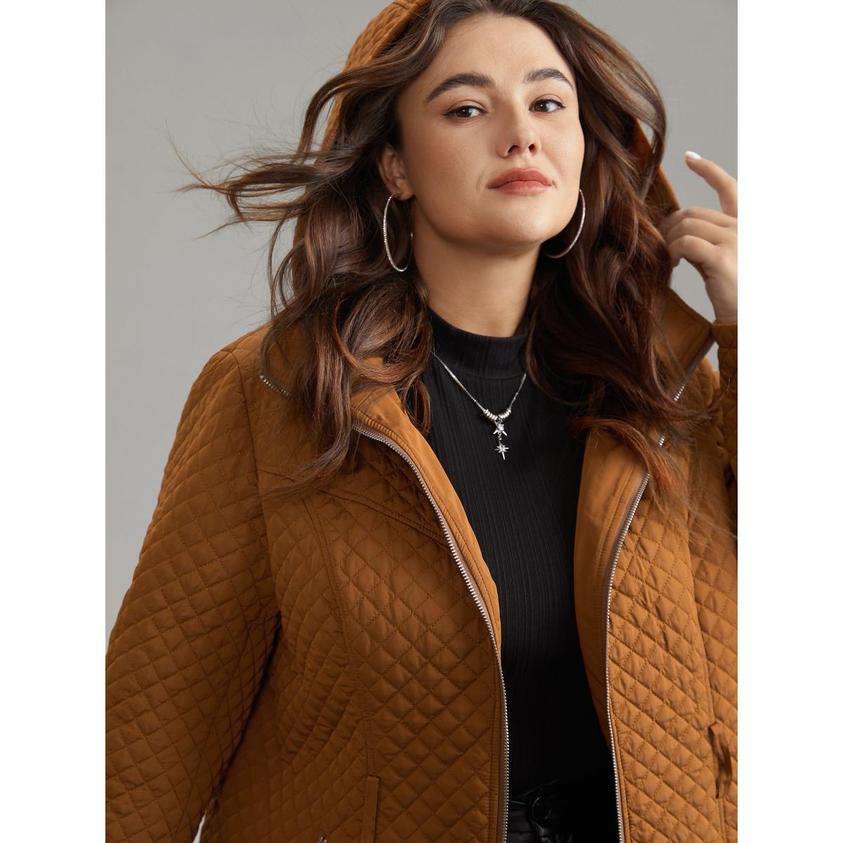 Plus Size Women Dailywear Plain Quilting No stretch Bodycon 28/5X Pocket Belt Elegant Quilted Jackets BloomChic Product Image