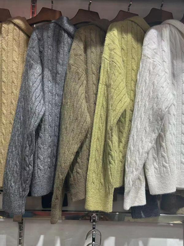 Solid Hooded Cable Knit Sweater Product Image