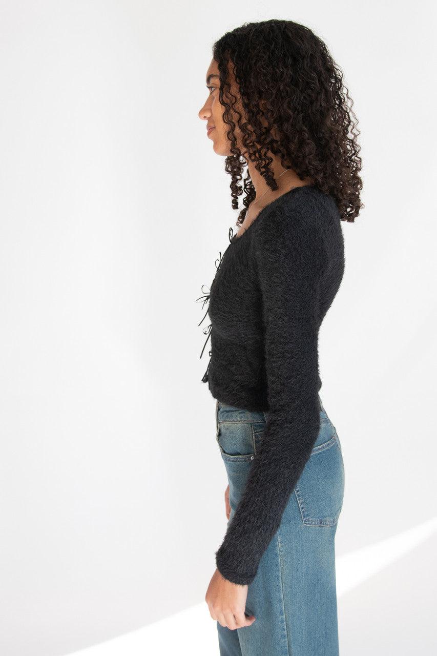 Bow Front Eyelash Cardigan Product Image