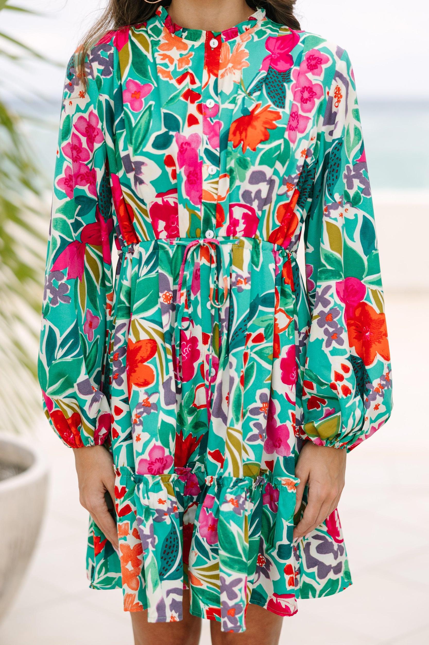 Beautifully You Jade Green Floral Dress Female Product Image