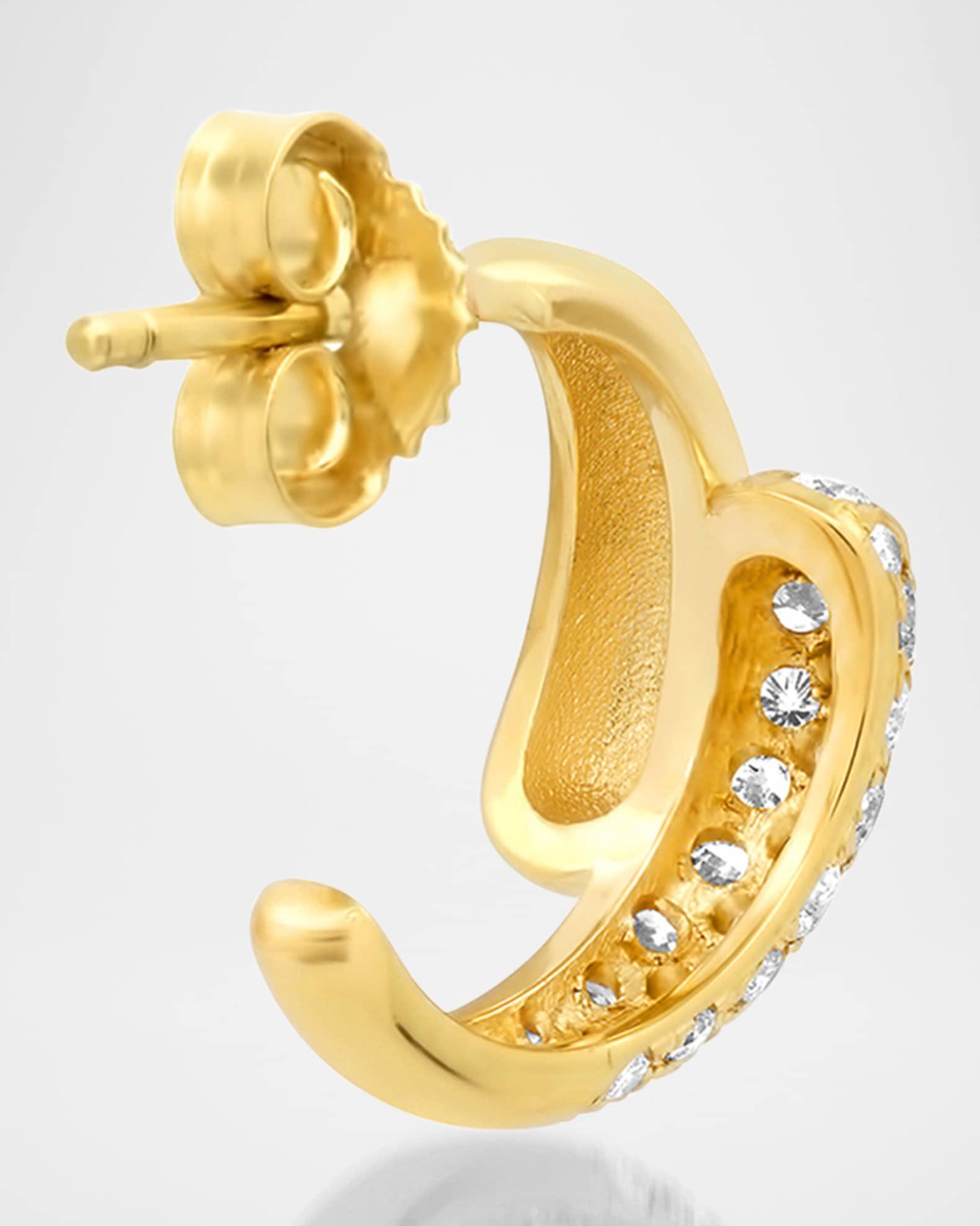 18K Yellow Gold Mini Double Dome Hoop Earrings with Diamonds Product Image