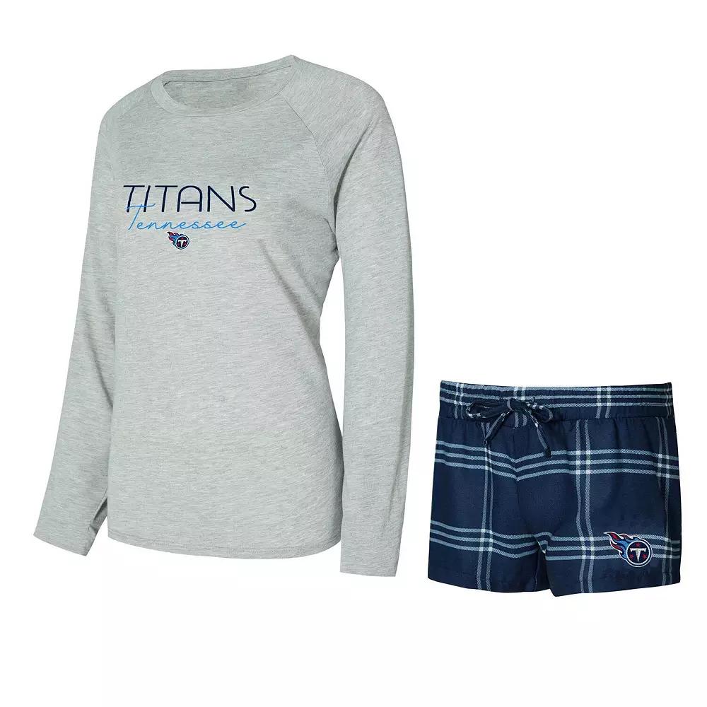 Women's Concepts Sport Navy/Gray Tennessee Titans Petition Raglan Long Sleeve T-Shirt and Shorts Set,  Product Image