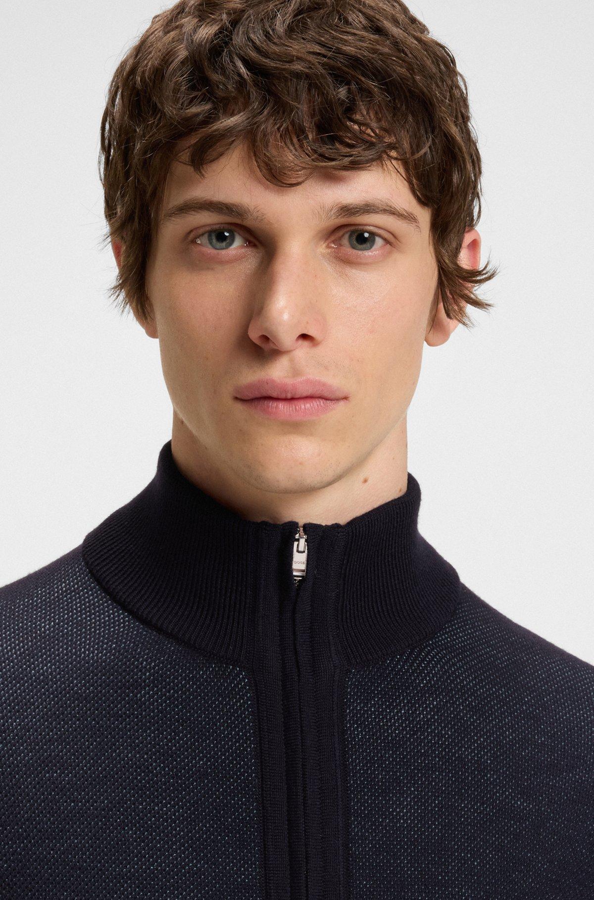 BOSS - Zip-up cardigan in wool - Dark Blue Product Image