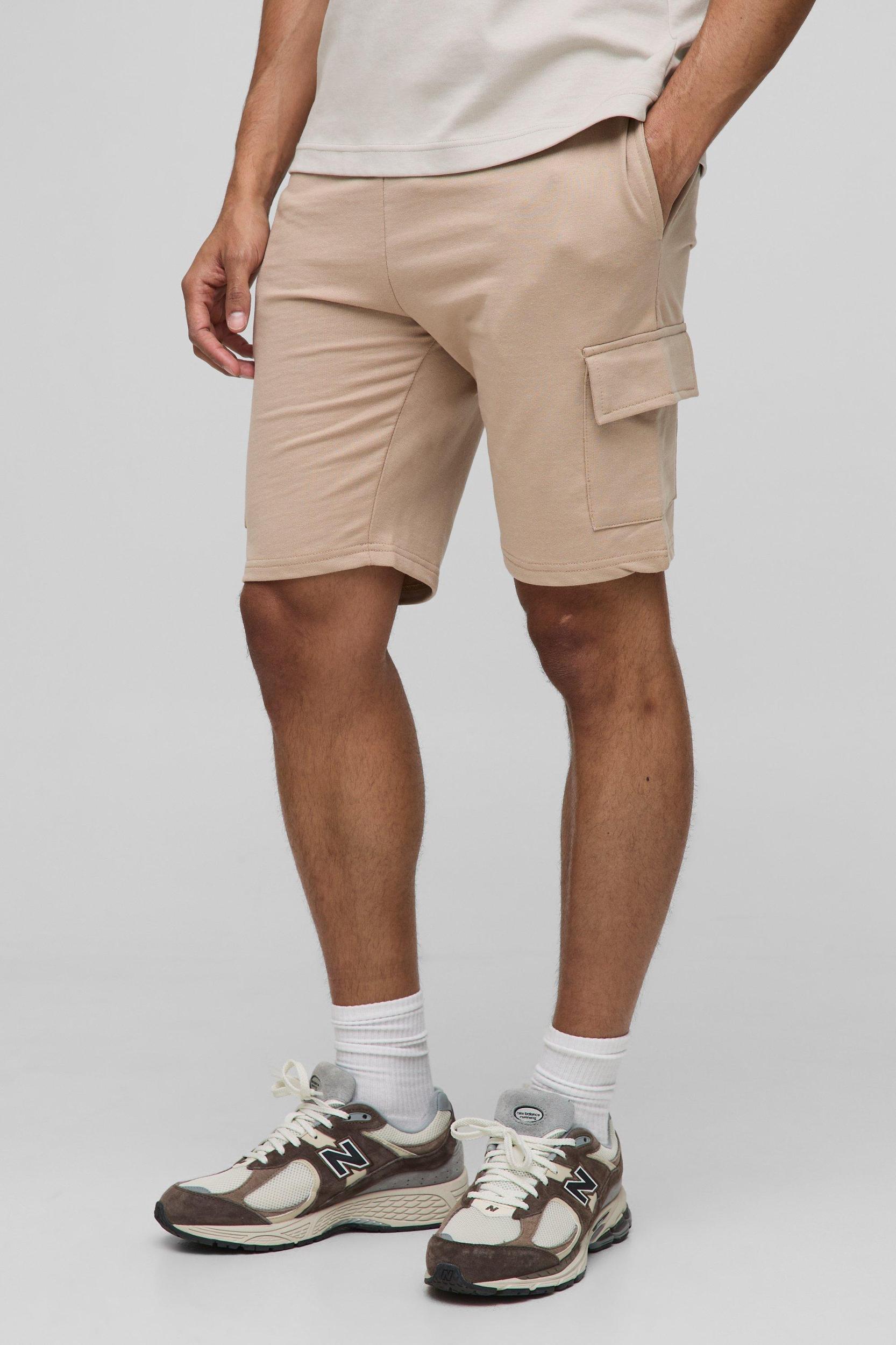 260GSM Loopback Basic Slim Fit Mid Length Cargo Shorts | boohooMAN USA Product Image