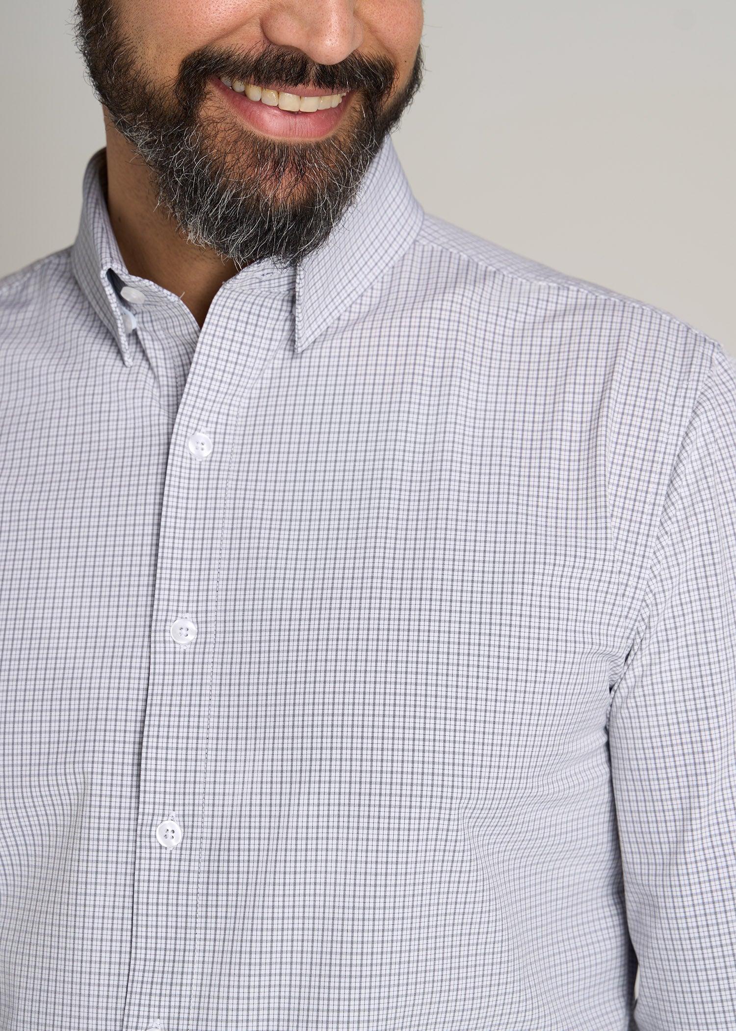 Traveler Stretch Dress Shirt for Tall Men in Grey Mini Plaid Male Product Image