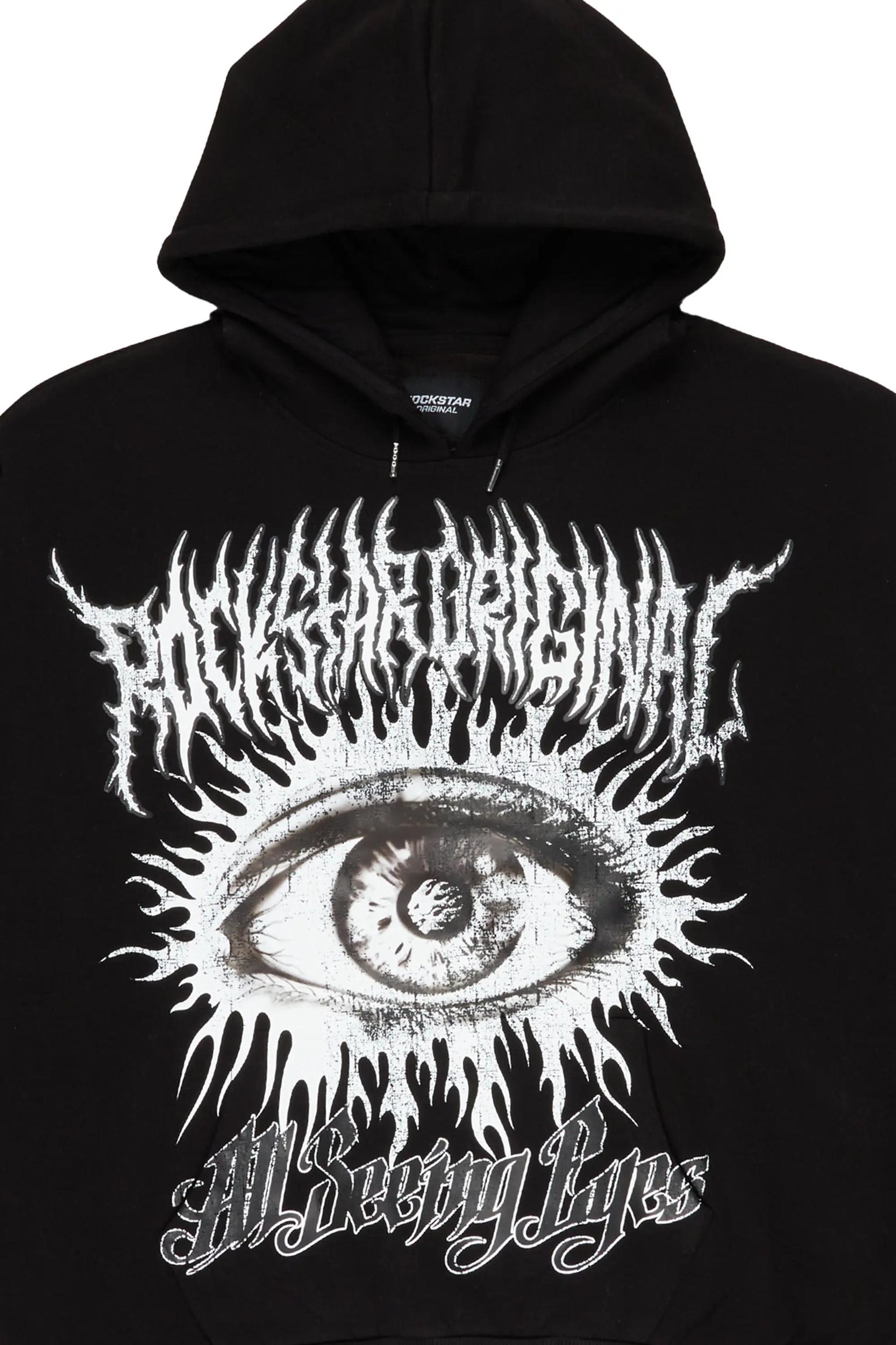 All Seeing Eyes Black Graphic Hoodie Male Product Image